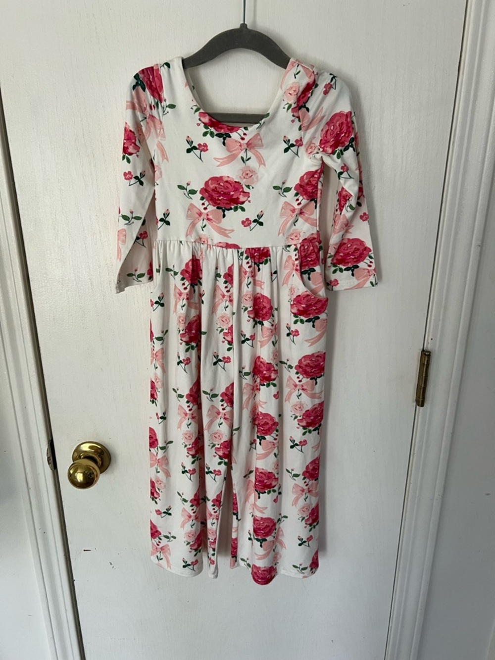 SweetHoney Pink Floral & Bows Girl's Leggy Romper, 4t, NWT